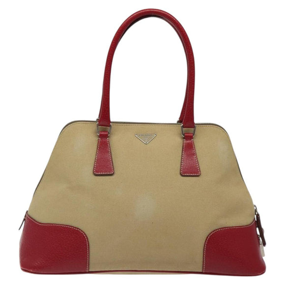 PRADA Hand Bag Canvas Beige Auth KD415