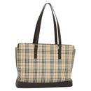 BURBERRY Nova Check Tote Bag Canvas Beige Silver Auth KD427-1