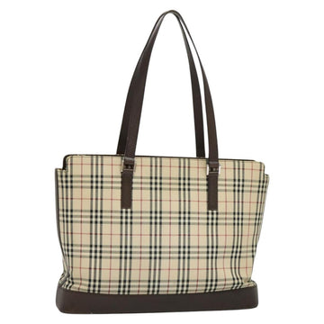 BURBERRY Nova Check Tote Bag Canvas Beige Silver Auth KD427