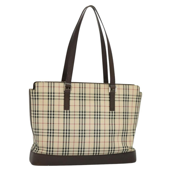BURBERRY Nova Check Tote Bag Canvas Beige Silver Auth KD427