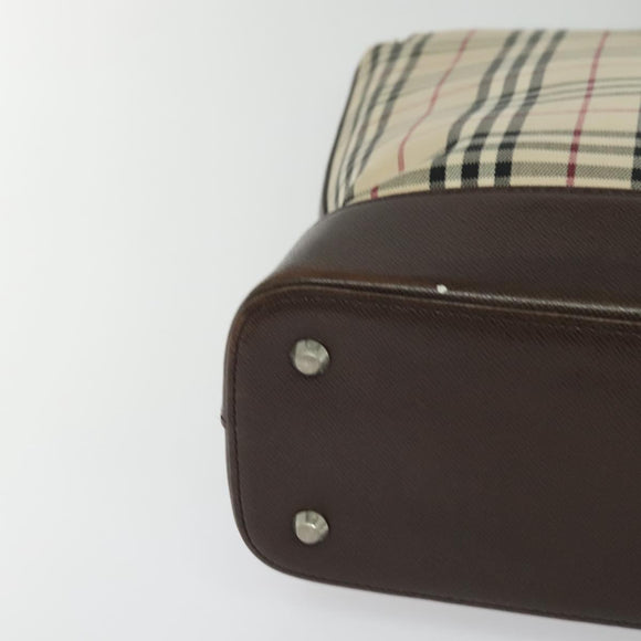 BURBERRY Nova Check Tote Bag Canvas Beige Silver Auth KD427