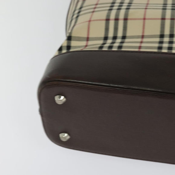 BURBERRY Nova Check Tote Bag Canvas Beige Silver Auth KD427
