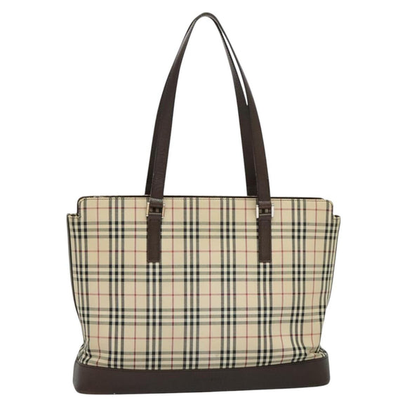 BURBERRY Nova Check Tote Bag Canvas Beige Silver Auth KD427