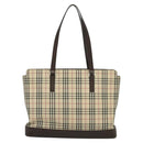 BURBERRY Nova Check Tote Bag Canvas Beige Silver Auth KD427-2