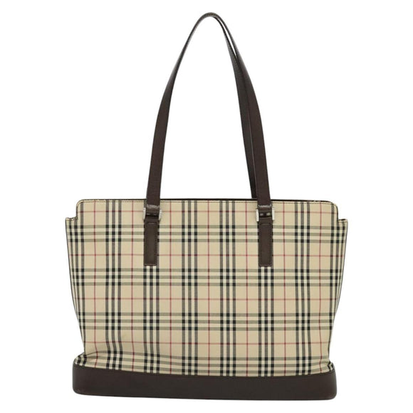BURBERRY Nova Check Tote Bag Canvas Beige Silver Auth KD427