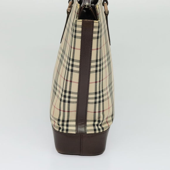 BURBERRY Nova Check Tote Bag Canvas Beige Silver Auth KD427