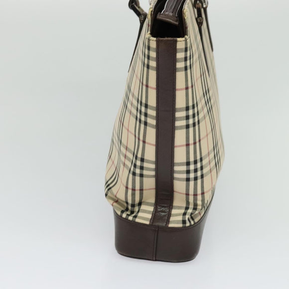 BURBERRY Nova Check Tote Bag Canvas Beige Silver Auth KD427