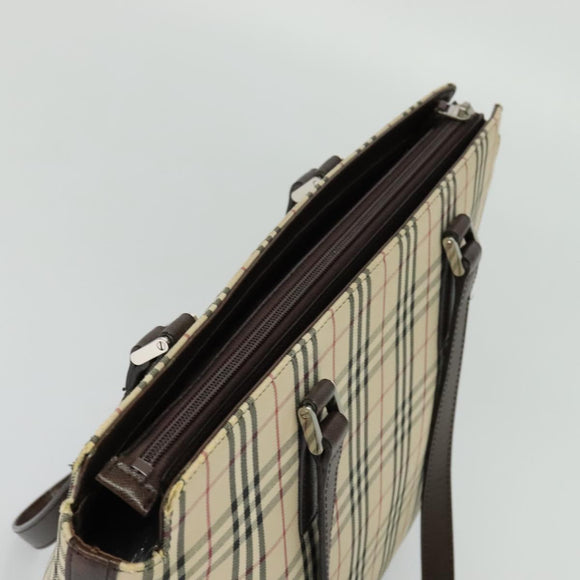 BURBERRY Nova Check Tote Bag Canvas Beige Silver Auth KD427