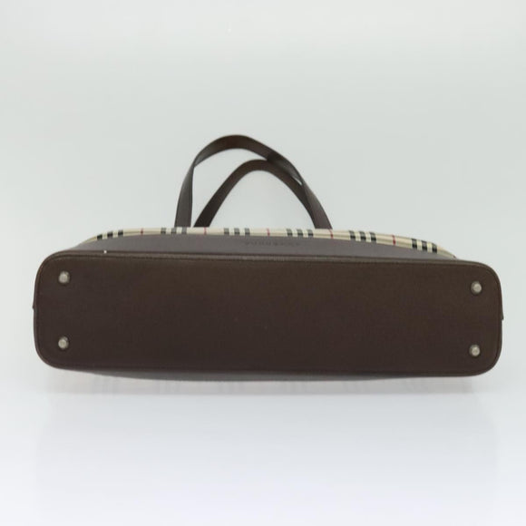 BURBERRY Nova Check Tote Bag Canvas Beige Silver Auth KD427