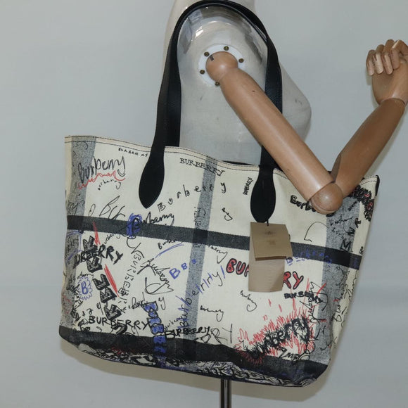 BURBERRY Tote Bag Coated Canvas White Auth KD428