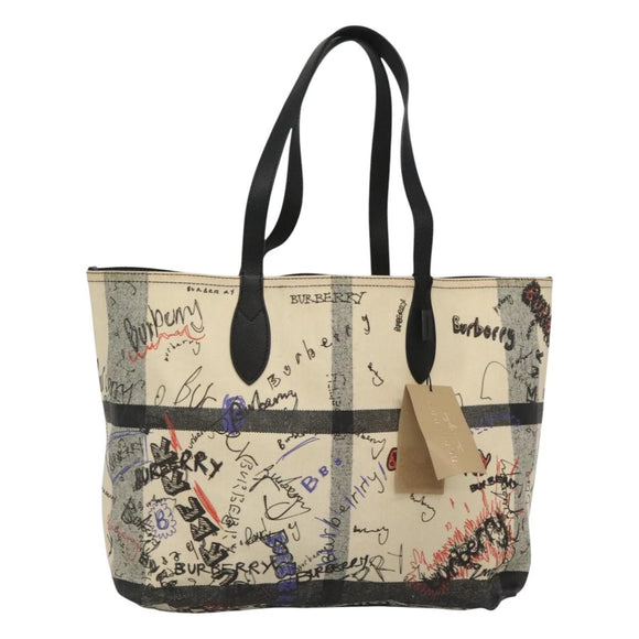 BURBERRY Tote Bag Coated Canvas White Auth KD428
