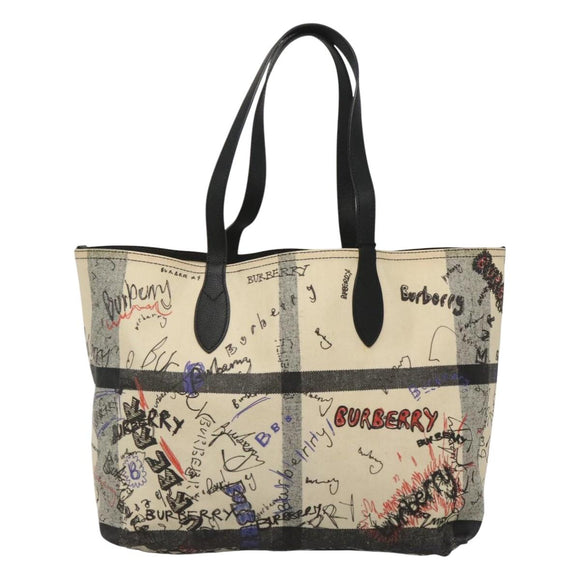 BURBERRY Tote Bag Coated Canvas White Auth KD428