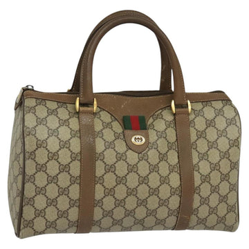 GUCCI GG Supreme Web Sherry Line Boston Bag PVC Beige Gold 40 02 007 Auth KD431