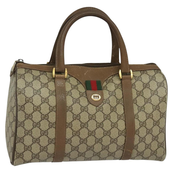 GUCCI GG Supreme Web Sherry Line Boston Bag PVC Beige Gold 40 02 007 Auth KD431