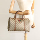 GUCCI GG Supreme Web Sherry Line Boston Bag PVC Beige Gold 40 02 007 Auth KD431-21