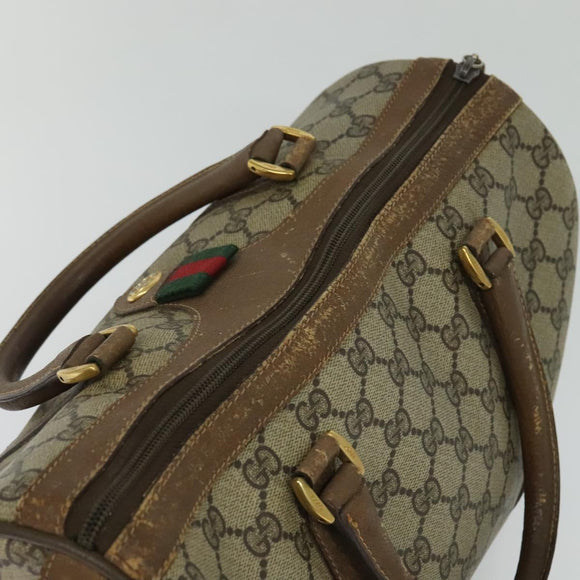 GUCCI GG Supreme Web Sherry Line Boston Bag PVC Beige Gold 40 02 007 Auth KD431