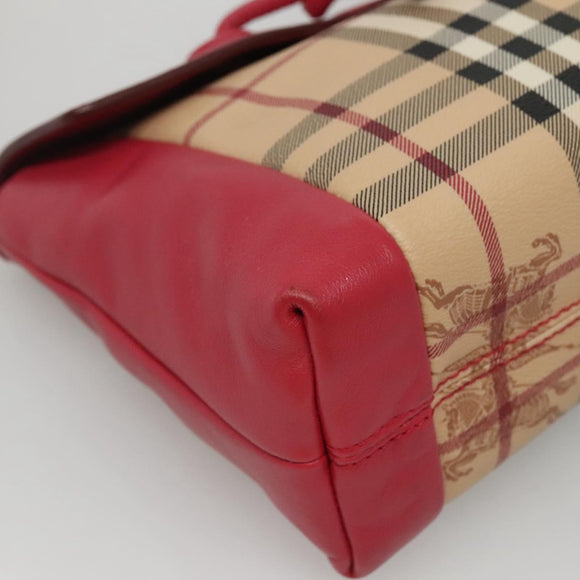 BURBERRY Nova Check Shoulder Bag PVC Pink Beige gold Auth KD447