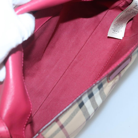 BURBERRY Nova Check Shoulder Bag PVC Pink Beige gold Auth KD447
