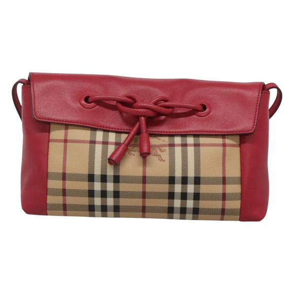 BURBERRY Nova Check Shoulder Bag PVC Pink Beige gold Auth KD447