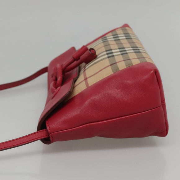 BURBERRY Nova Check Shoulder Bag PVC Pink Beige gold Auth KD447
