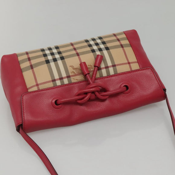 BURBERRY Nova Check Shoulder Bag PVC Pink Beige gold Auth KD447