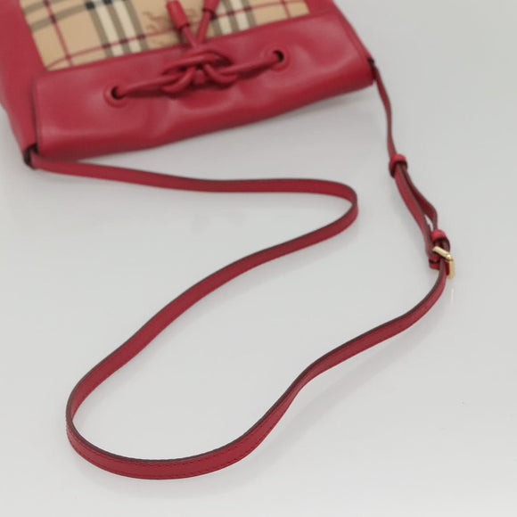 BURBERRY Nova Check Shoulder Bag PVC Pink Beige gold Auth KD447