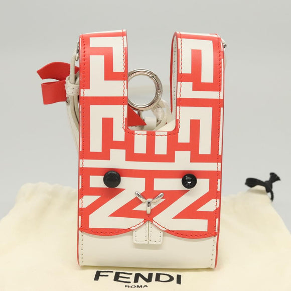 FENDI Bunny Mark Jacobs Collaboration Bag Leather White Red Silver Auth KD455