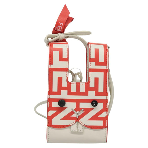 FENDI Bunny Mark Jacobs Collaboration Bag Leather White Red Silver Auth KD455