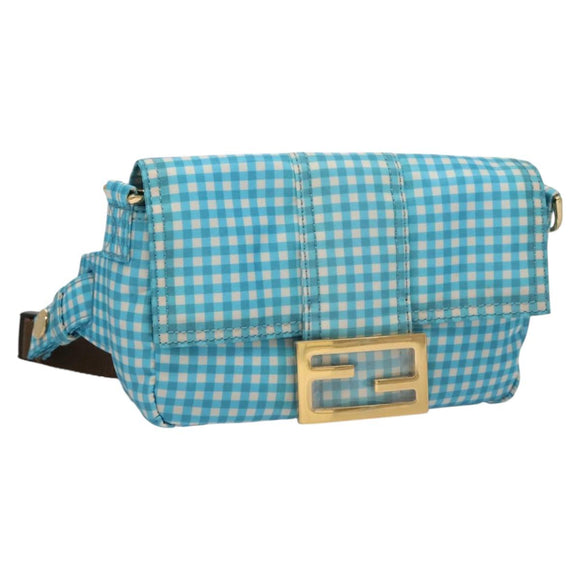 FENDI Waist bag Nylon Blue Gold Auth KD512