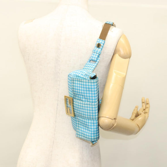 FENDI Waist bag Nylon Blue Gold Auth KD512