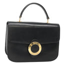 CELINE Circle Hand Bag Leather Black Gold Auth KD513-1