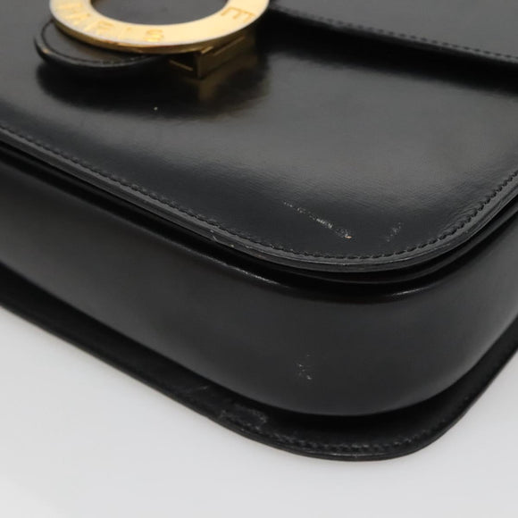 CELINE Circle Hand Bag Leather Black Gold Auth KD513