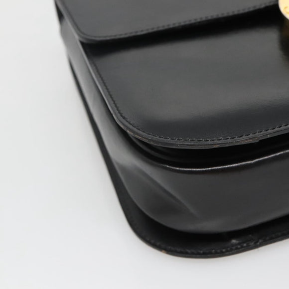 CELINE Circle Hand Bag Leather Black Gold Auth KD513