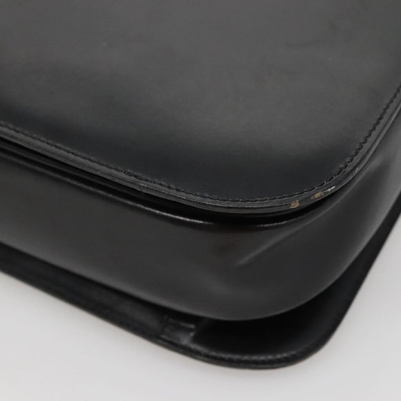 CELINE Circle Hand Bag Leather Black Gold Auth KD513