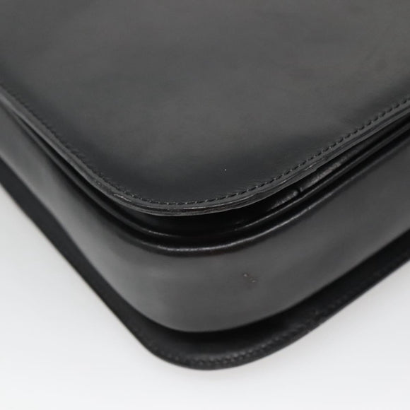 CELINE Circle Hand Bag Leather Black Gold Auth KD513