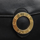 CELINE Circle Hand Bag Leather Black Gold Auth KD513-9