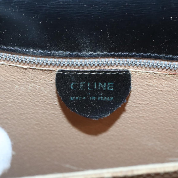 CELINE Circle Hand Bag Leather Black Gold Auth KD513
