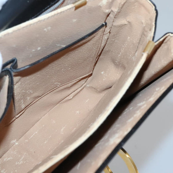 CELINE Circle Hand Bag Leather Black Gold Auth KD513