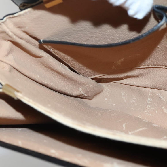 CELINE Circle Hand Bag Leather Black Gold Auth KD513