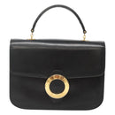 CELINE Circle Hand Bag Leather Black Gold Auth KD513-13