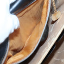 CELINE Circle Hand Bag Leather Black Gold Auth KD513-11