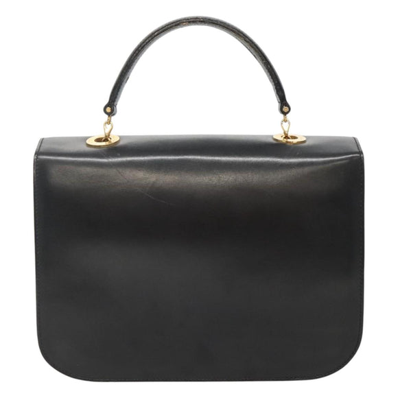 CELINE Circle Hand Bag Leather Black Gold Auth KD513