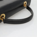 CELINE Circle Hand Bag Leather Black Gold Auth KD513-7