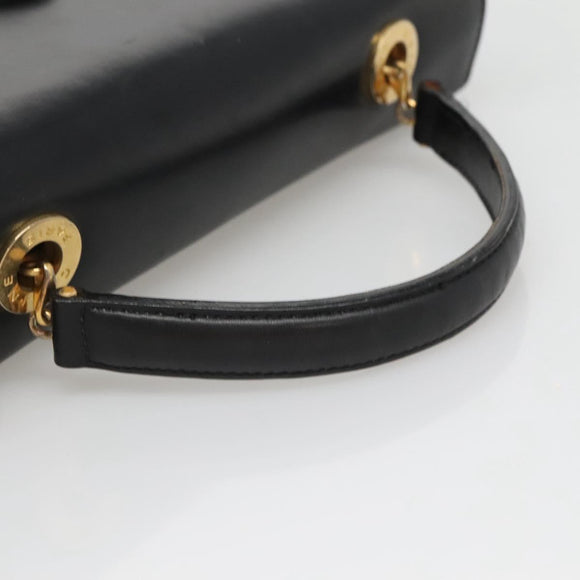 CELINE Circle Hand Bag Leather Black Gold Auth KD513