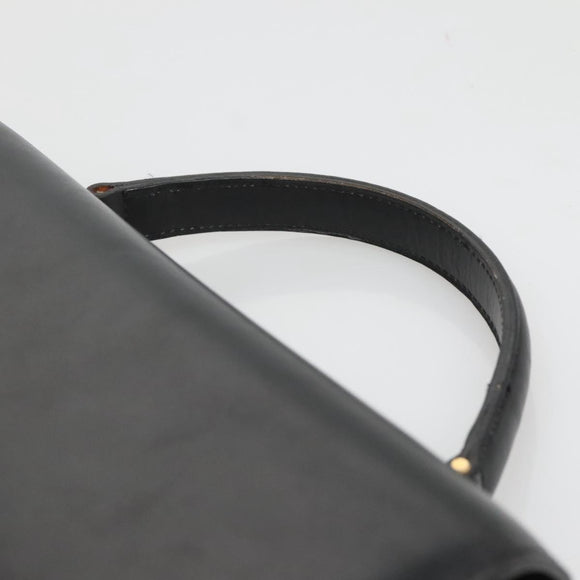 CELINE Circle Hand Bag Leather Black Gold Auth KD513