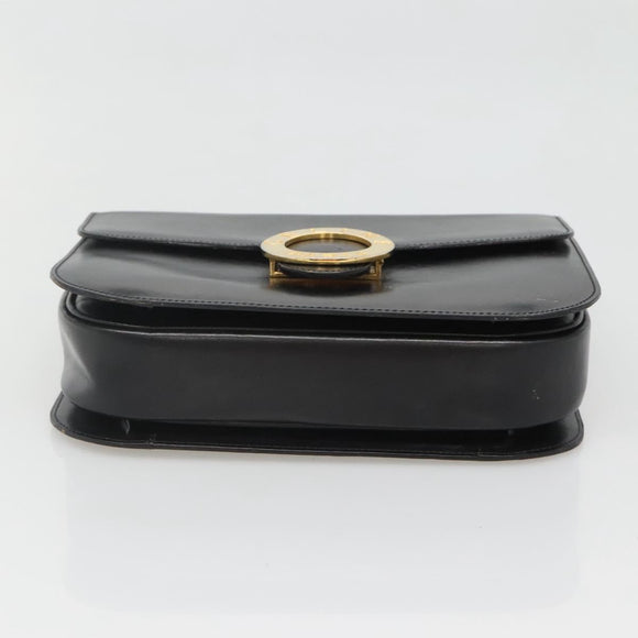 CELINE Circle Hand Bag Leather Black Gold Auth KD513