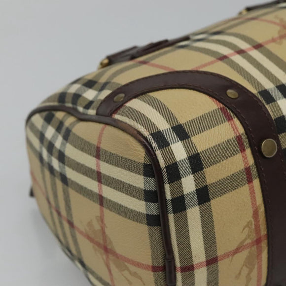 BURBERRY Nova Check Boston Bag PVC Beige Auth KD521