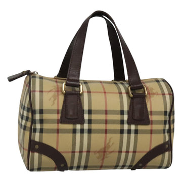 BURBERRY Nova Check Boston Bag PVC Beige Auth KD521