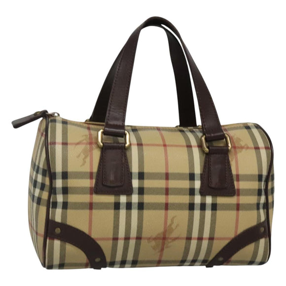 BURBERRY Nova Check Boston Bag PVC Beige Auth KD521