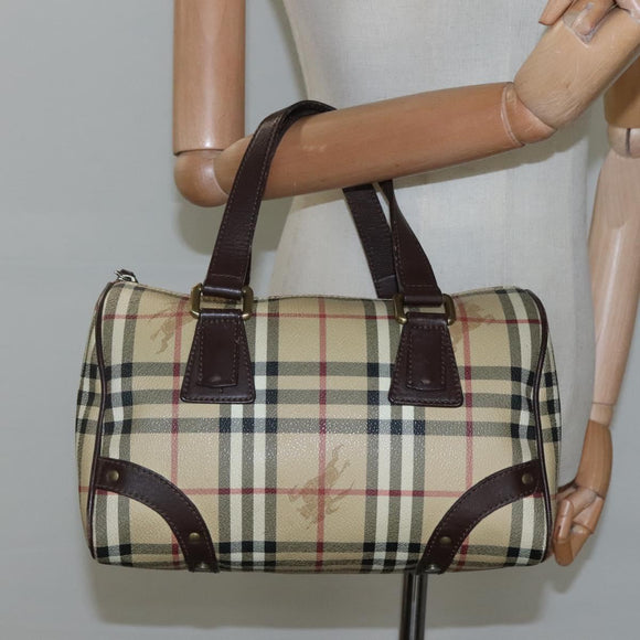 BURBERRY Nova Check Boston Bag PVC Beige Auth KD521